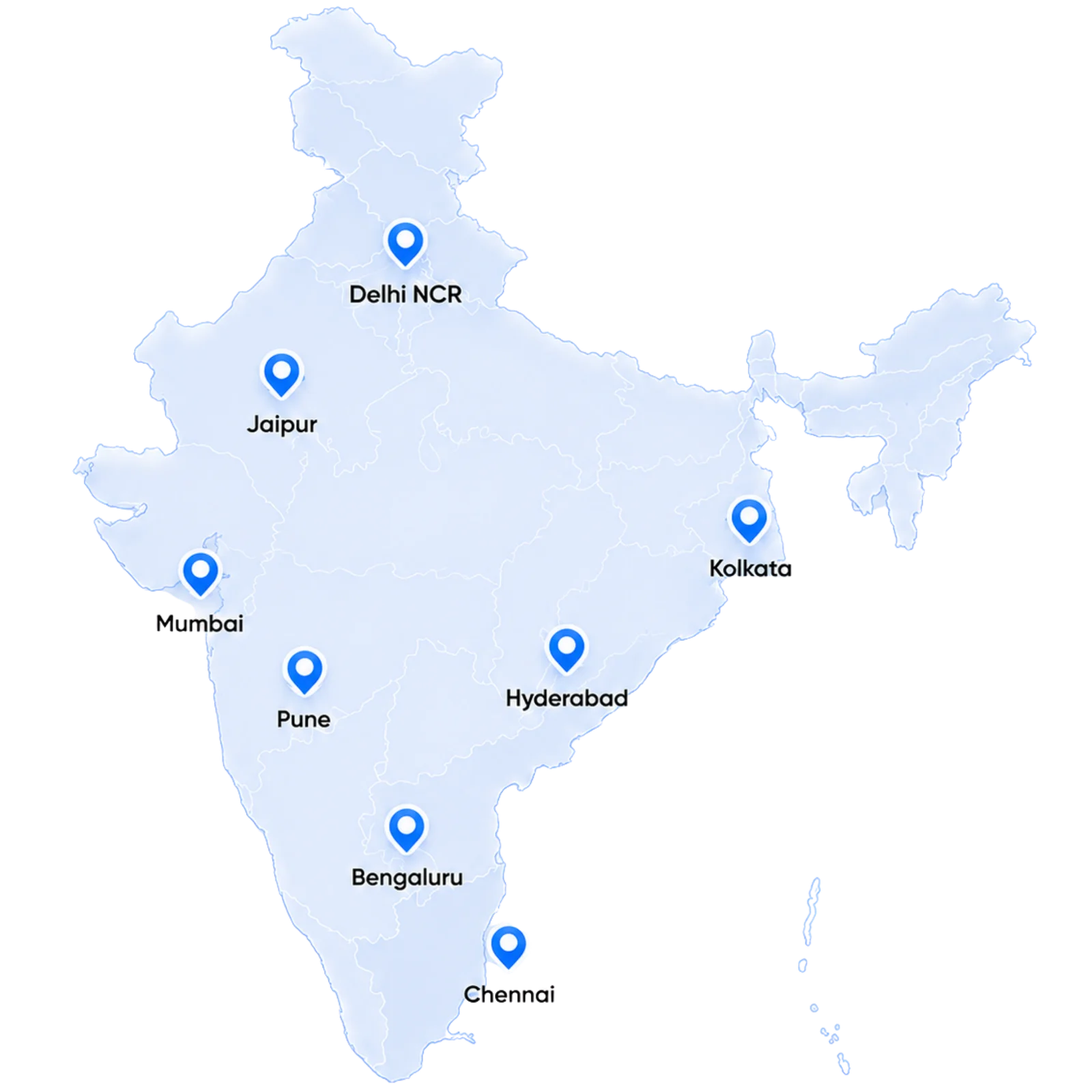 Map of India showing cities we recruit in